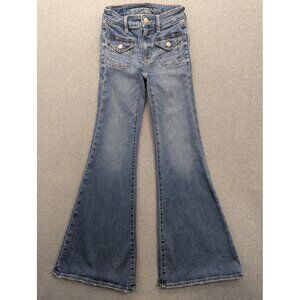 American Eagle Jeans Womens 00 Blue Festival Flare Next Level Stretch Distressed